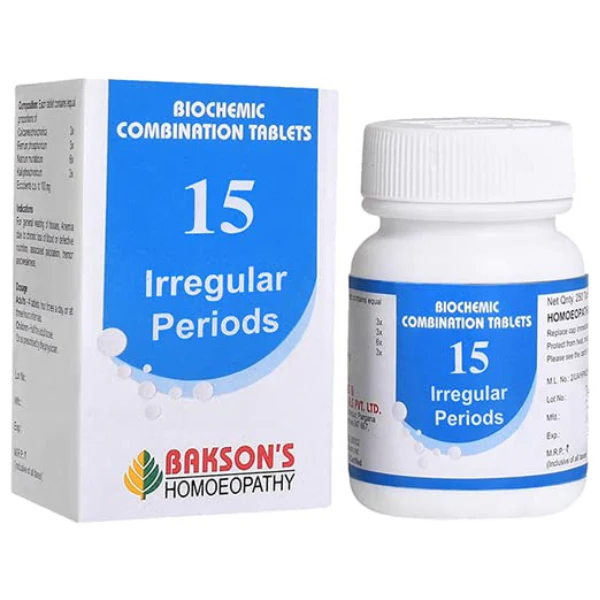 BAKSON'S HOMEOPATHY BIOCHEMIC COMBINATION #15 (IRREGULAR PERIODS)