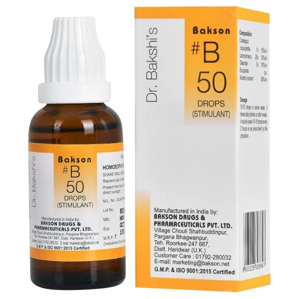 BAKSON'S HOMOEOPATHY #B 50 STIMULANT DROPS - PACK OF 2 (30 ML EACH)