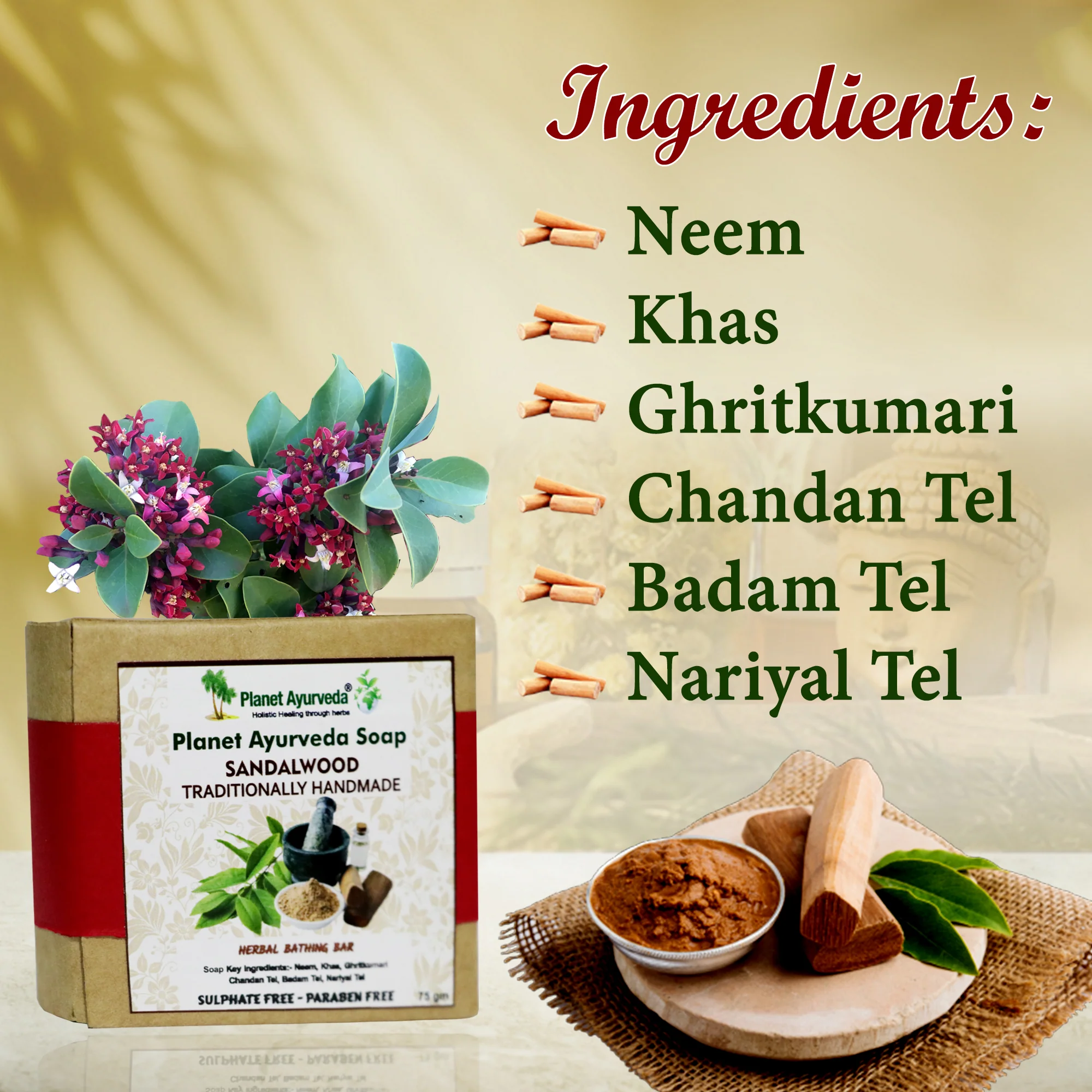 PLANET AYURVEDA SANDALWOOD SOAP (PACK OF 4) - Image 3